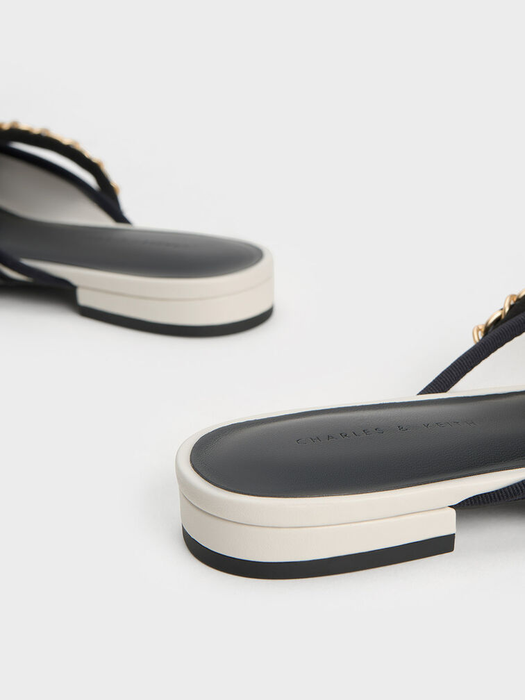 Patent Two-Tone Chain-Strap Mules Long