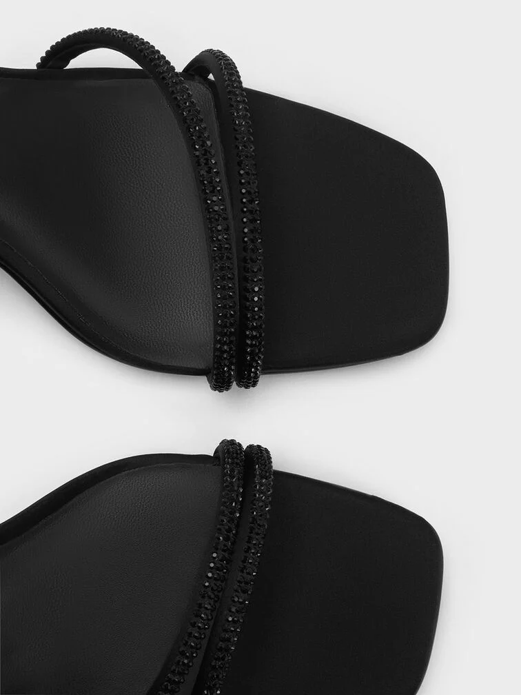 Satin Crystal-Embellished Block-Heel Strappy Sandals