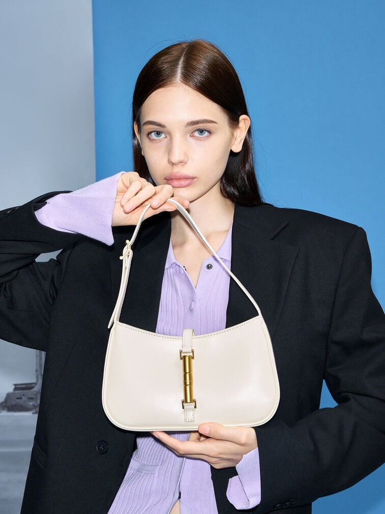 Cesia Metallic Accent Trapezoid Shoulder Bag