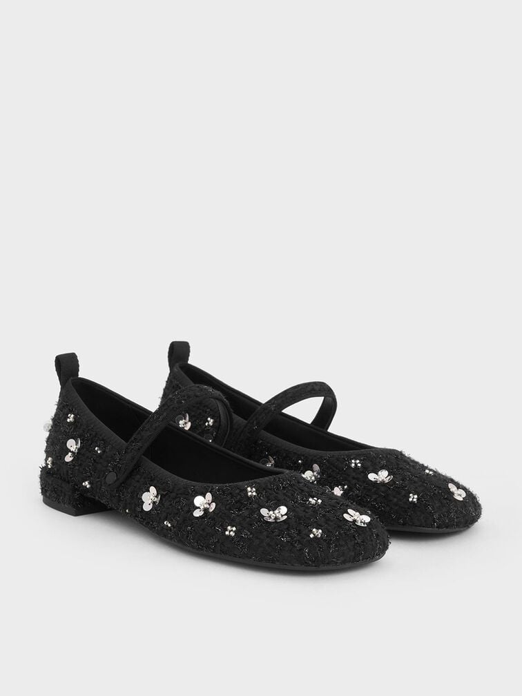 Bunny Tweed Mary Jane Flats