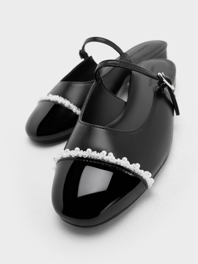 Pearl-Embellished Cap-Toe Flat Mules