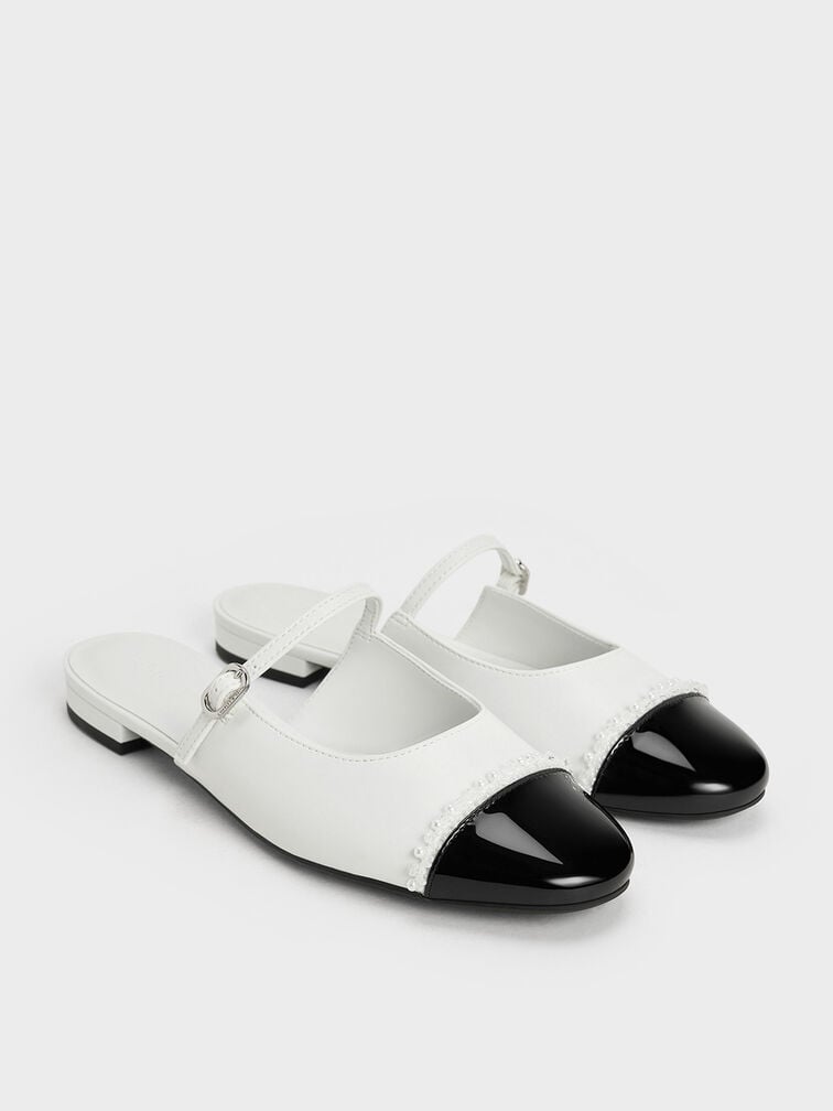 Pearl-Embellished Cap-Toe Flat Mules