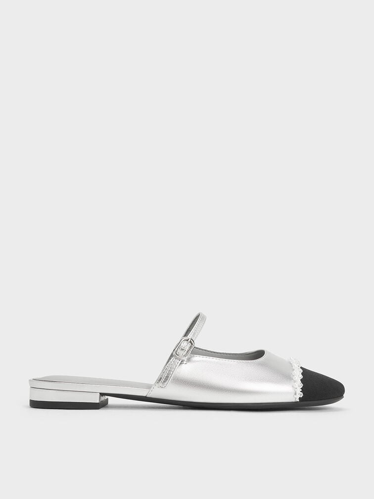Pearl-Embellished Cap-Toe Flat Mules