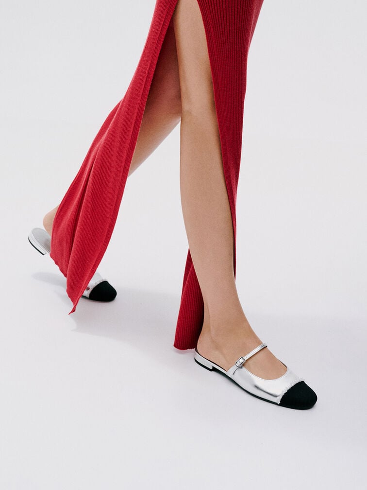 Pearl-Embellished Cap-Toe Flat Mules