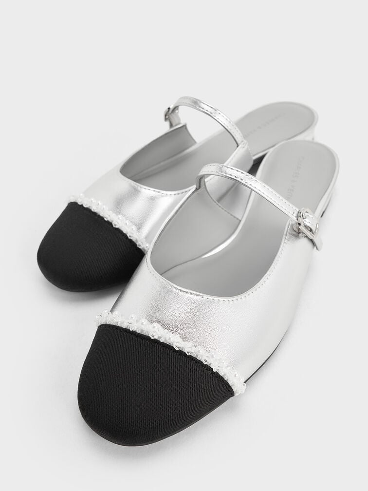 Pearl-Embellished Cap-Toe Flat Mules