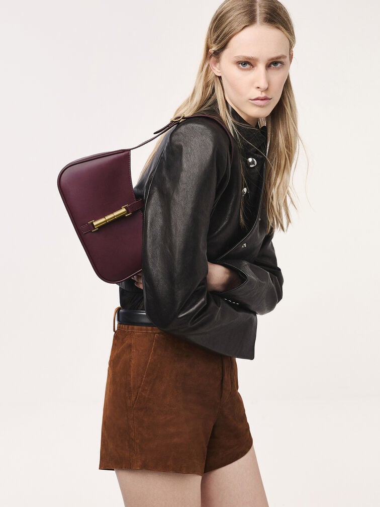 Cesia Metallic Accent Trapezoid Shoulder Bag