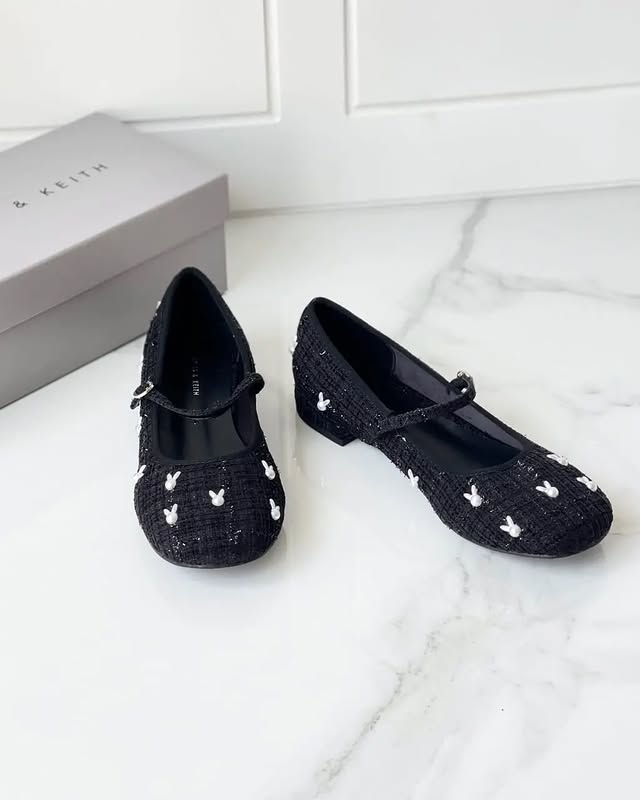 Bunny Tweed Mary Jane Flats