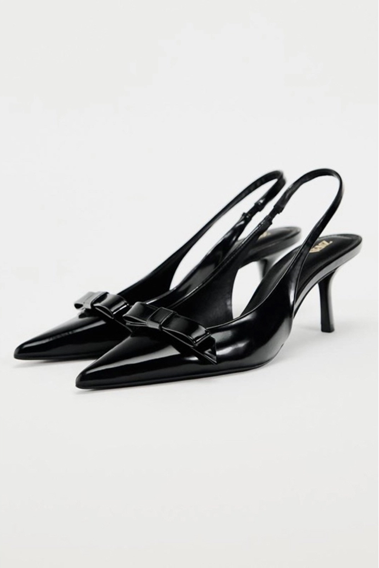 BOW TRIM SATIN EFFECT HEELED SHOE