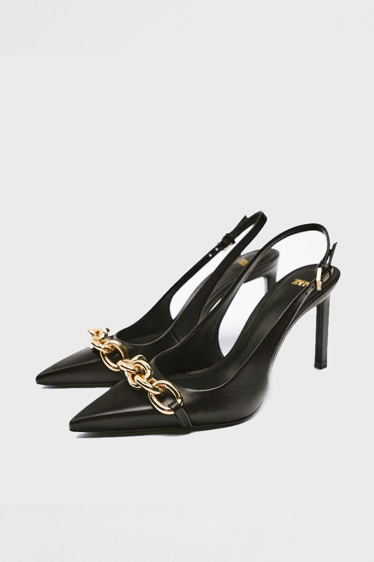 HEEKED SLINGBACK LEATHER STILETTO HEEL GOLD