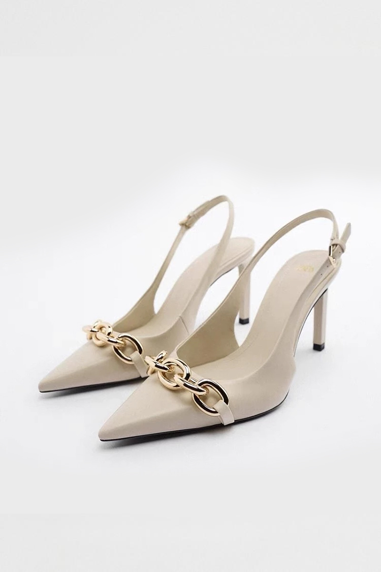 HEEKED SLINGBACK LEATHER STILETTO HEEL GOLD