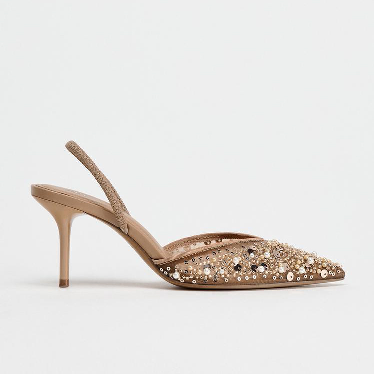 BEADED MESH SLINGBACK HEELS