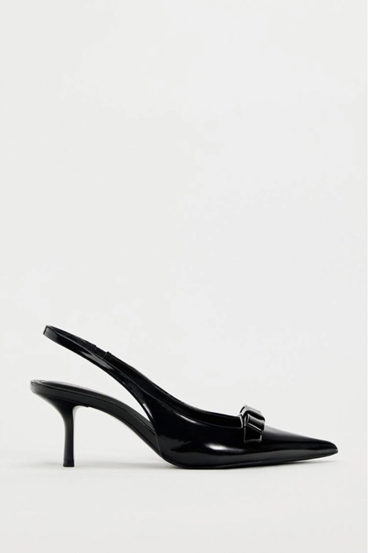BOW TRIM SATIN EFFECT HEELED SHOE