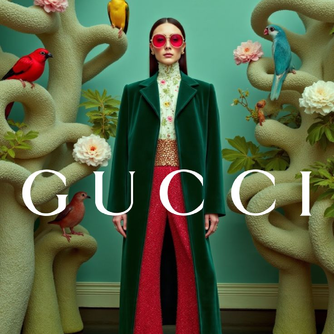 Phá cách, nghệ thuật và đầy màu sắc, Gucci thể hiện cá tính riêng biệt qua mỗi bộ sưu tập. Vẻ đẹp đậm chất retro kết hợp cùng thiên nhiên tạo nên một tuyên ngôn thời trang độc đáo.