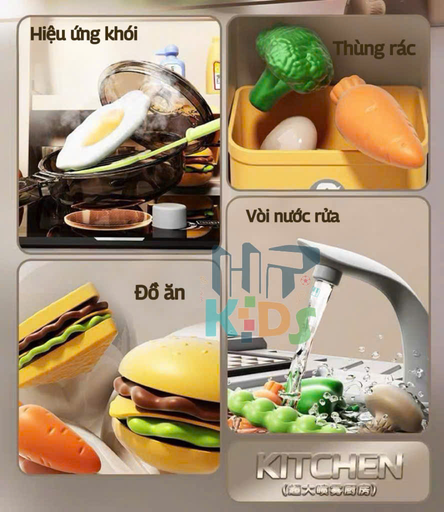 Đồ chơi kệ bếp nấu ăn loại lớn, phun khói và hơi nước, cao 70cm nhiều chi tiết cho bé
