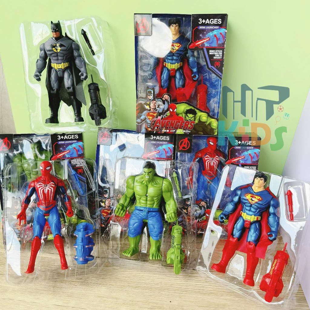 Hộp đồ chơi siêu anh hùng người nhện, người dơi Badman, Người khổng lồ xanh và siêu nhân kèm đèn, vũ khí cho bé