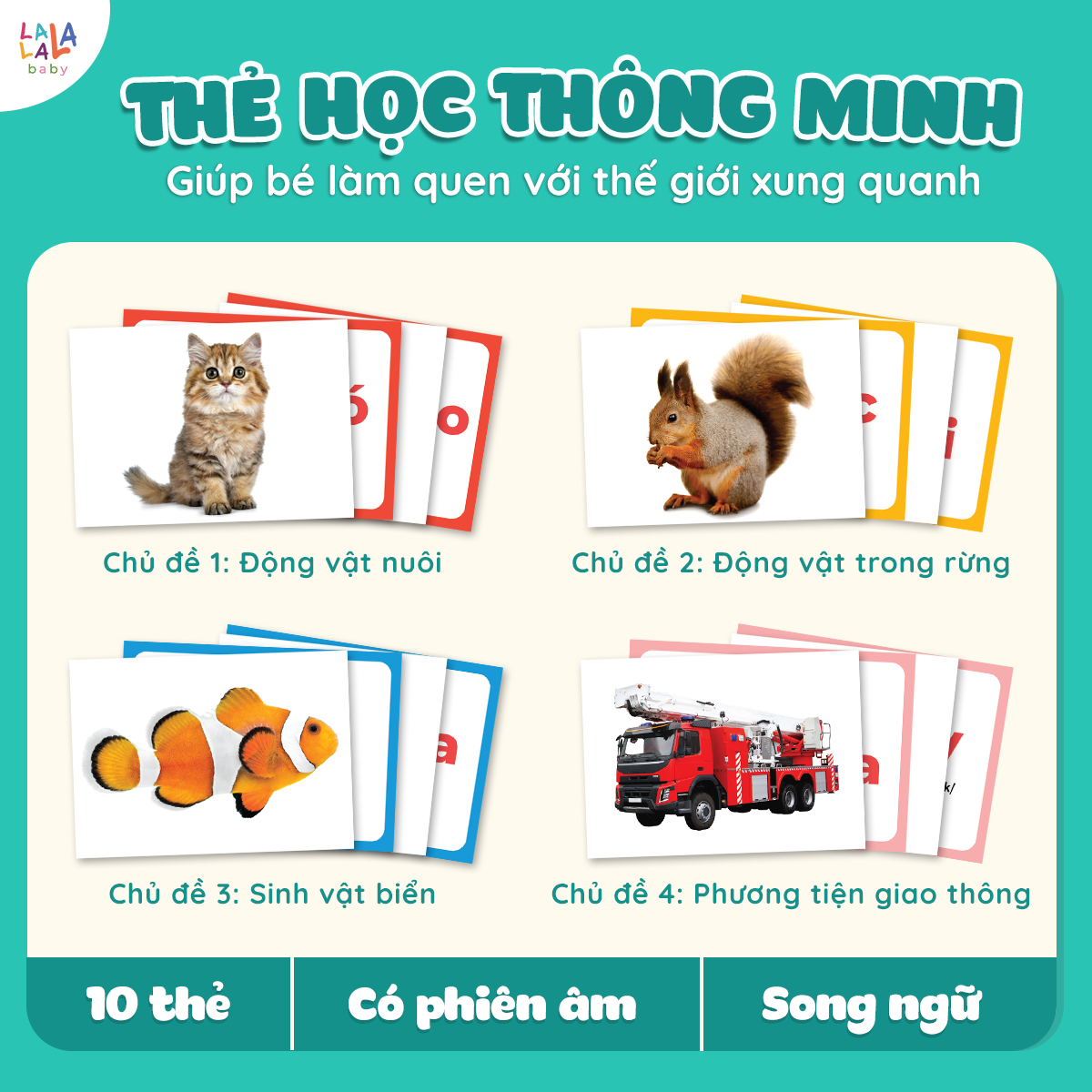 Bộ thẻ học thông minh Flashcard cho bé chuẩn Glenn Doman giáo giục sớm Lalala baby song ngữ Anh Việt