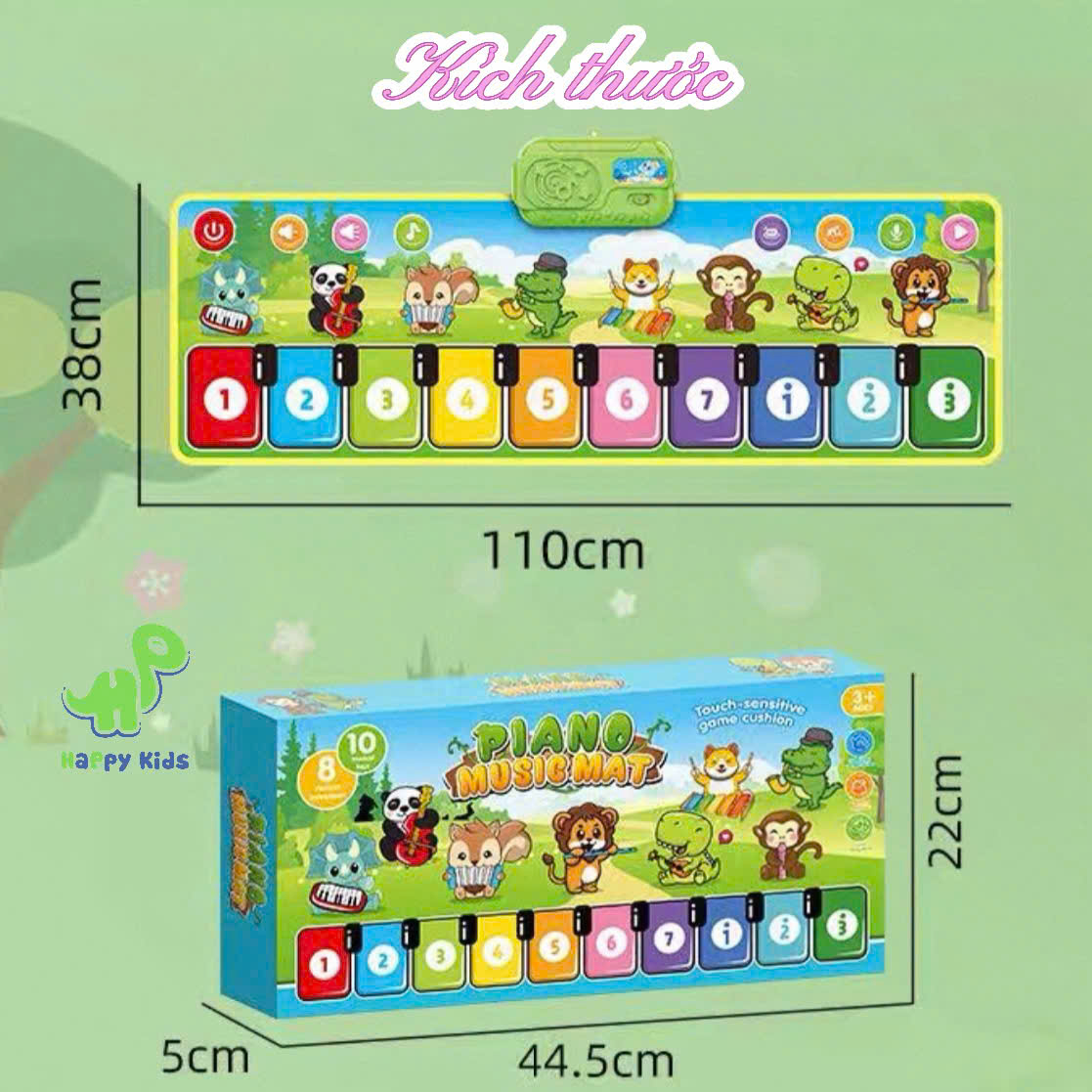 Đồ chơi thảm nhạc đàn piano với 8 loại nhạc cụ kèm âm thanh vui nhộn, có thể xếp lại được.