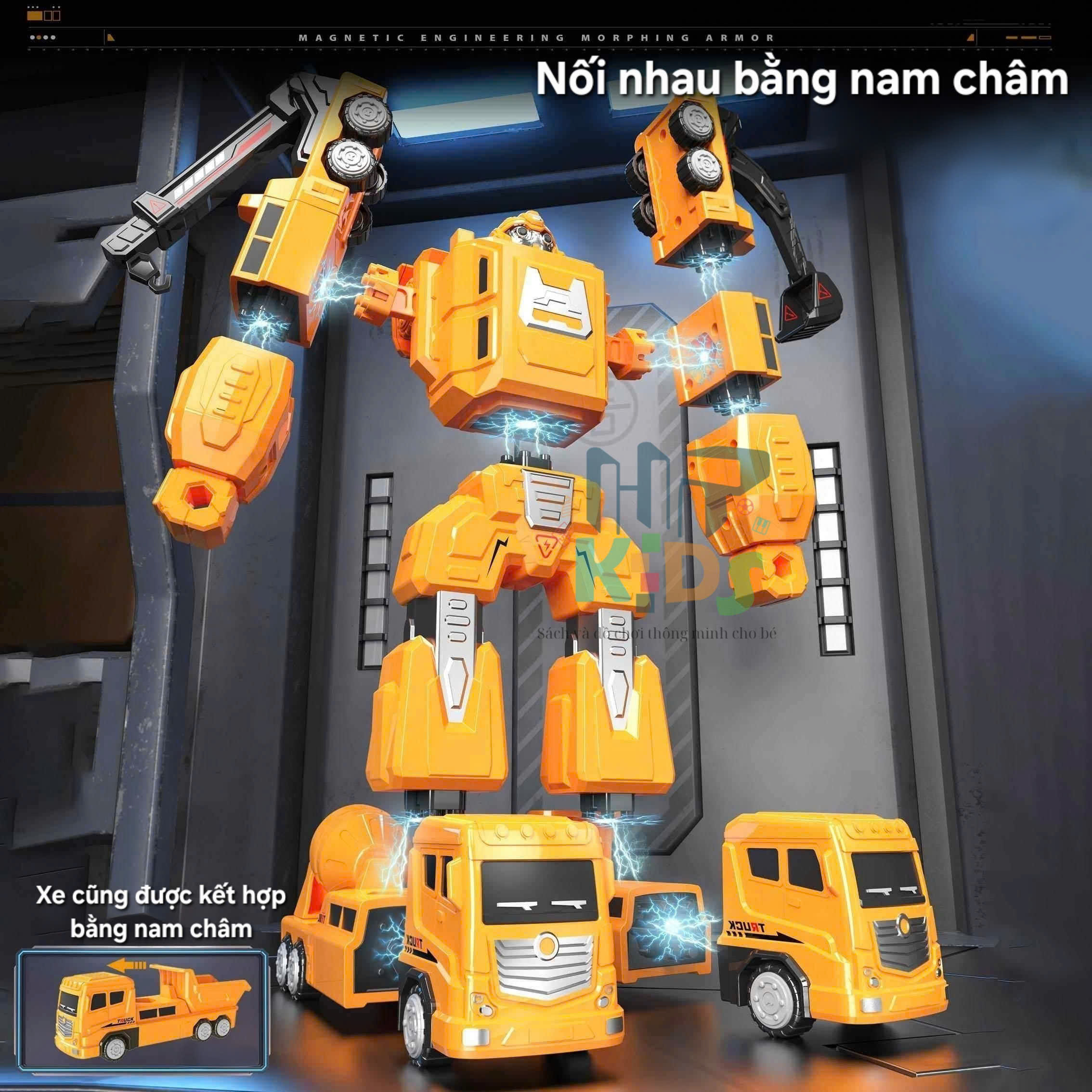 Đồ chơi Robot người máy, 6 xe kết hợp lại thành robot, lắp ráp kết hợp nam châm