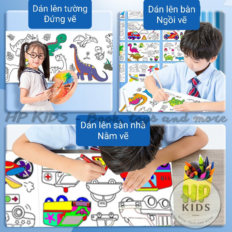 ( TẶNG KÈM KÉO VÀ MÀU) GIẤY CUỘN TRANH TÔ MÀU CẮT DÁN TÔ MÀU 3M CHO BÉ