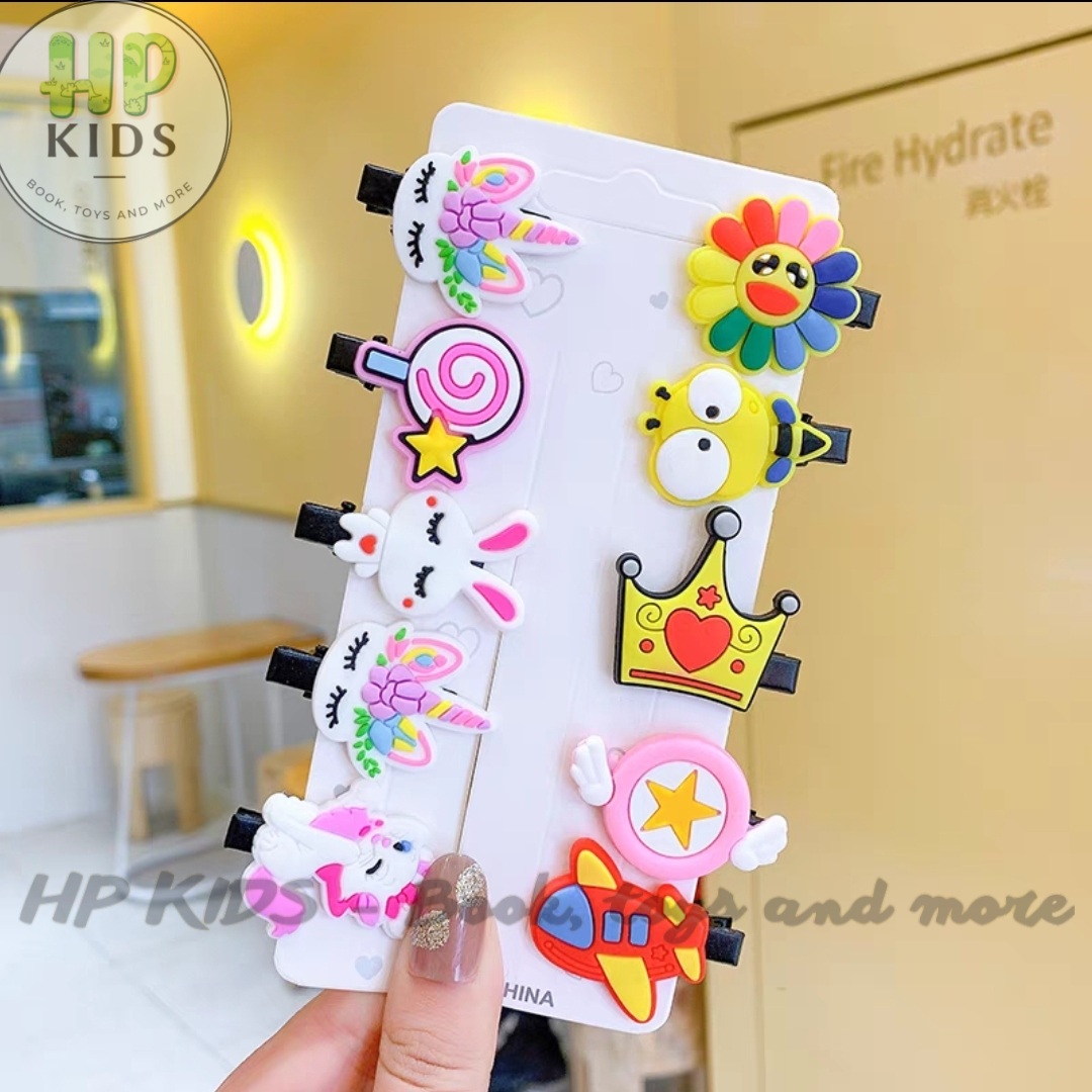 Set 10 kẹp tóc silicon chủ đề nhân vật hoạt hình ngộ nghĩnh đáng yêu cho bé gái
