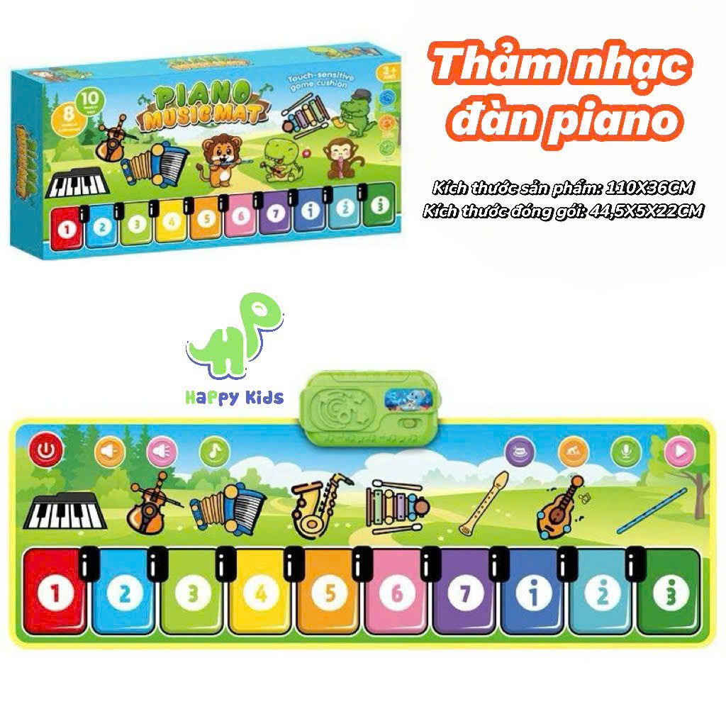 Đồ chơi thảm nhạc đàn piano với 8 loại nhạc cụ kèm âm thanh vui nhộn, có thể xếp lại được.
