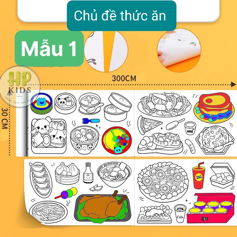 ( TẶNG KÈM KÉO VÀ MÀU) GIẤY CUỘN TRANH TÔ MÀU CẮT DÁN TÔ MÀU 3M CHO BÉ