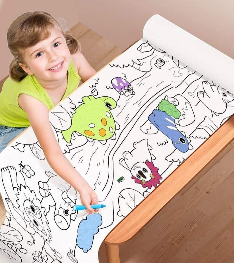 ( TẶNG KÈM KÉO VÀ MÀU) GIẤY CUỘN TRANH TÔ MÀU CẮT DÁN TÔ MÀU 3M CHO BÉ