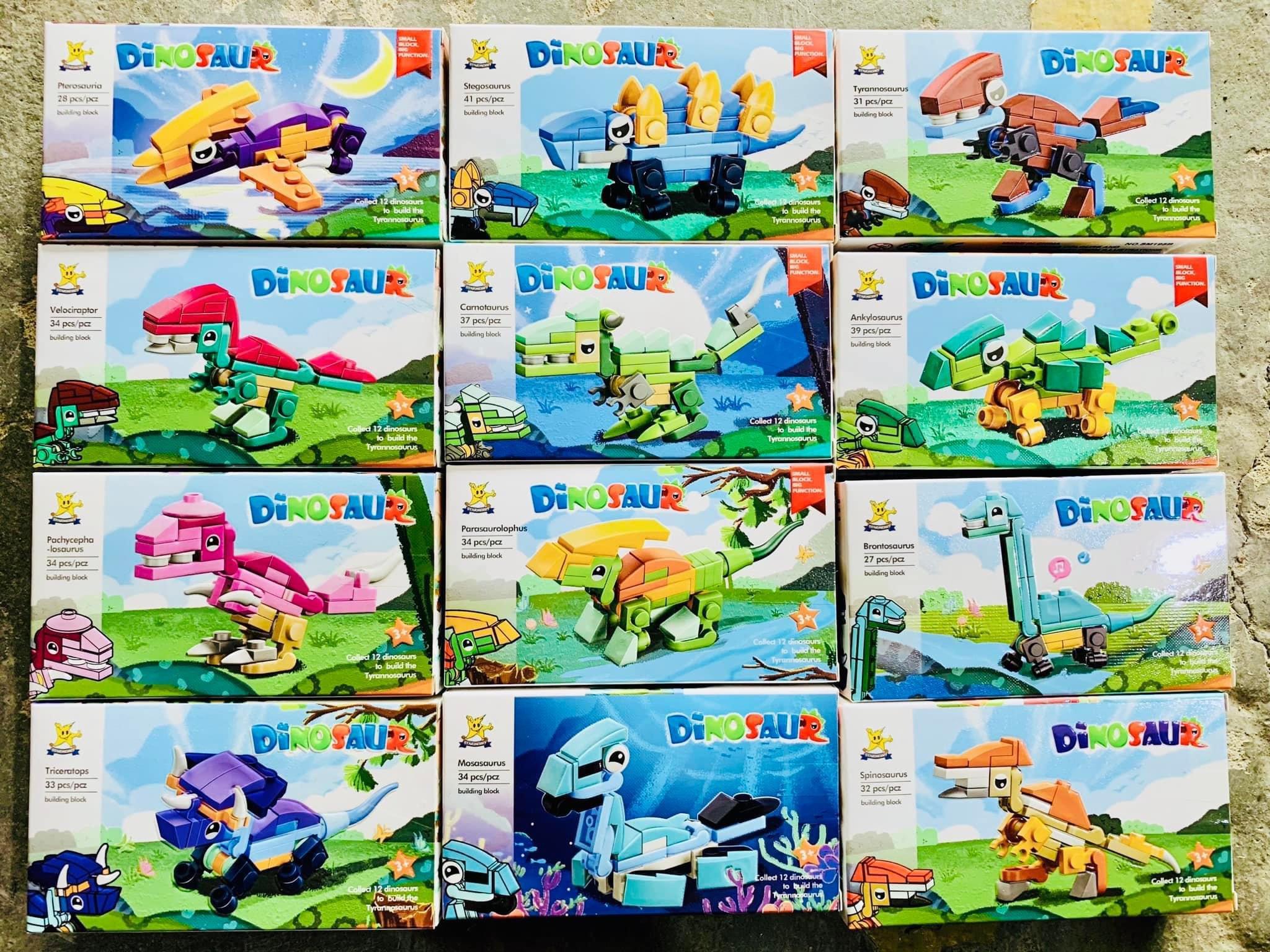 Bộ lắp ráp khủng long, xe cứu hỏa, động vật, 12 con giáp vui nhộn cho bé
