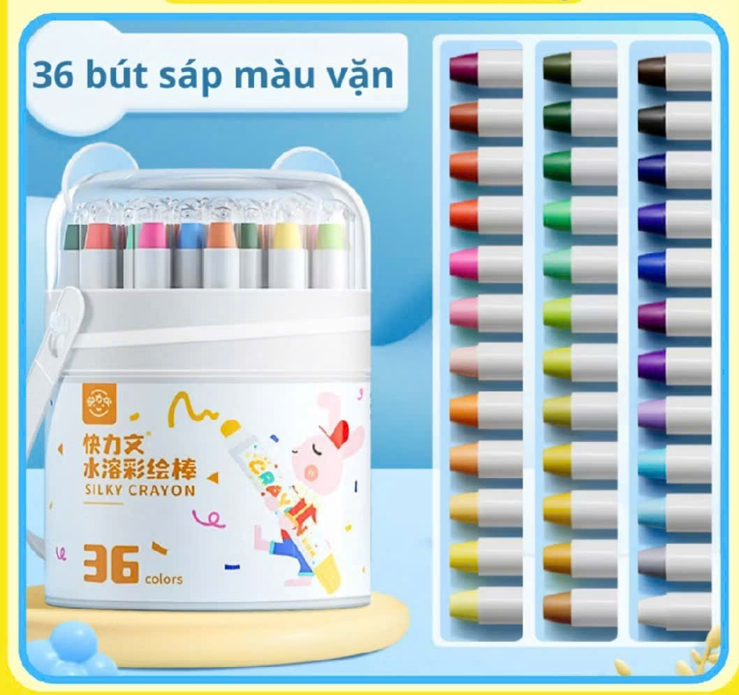 Bút màu sáp lụa màu hữu cơ, cho bé vẽ, tô màu dễ dàng lau chùi kèm hộp đựng, quai xách nắp đậy bút chống rơi cho bé