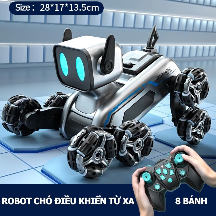 Đồ chơi điều khiển từ xa chú cho robot, 8 bánh xe di chuyển được trên mọi địa hình