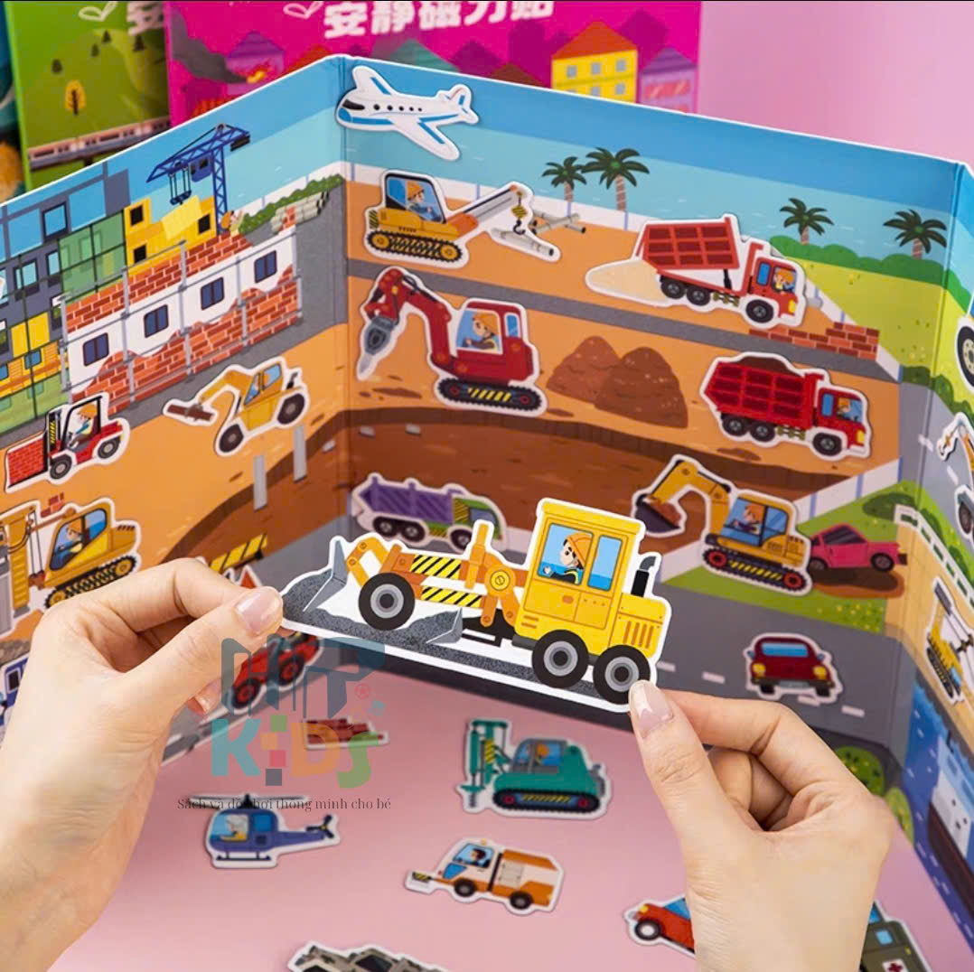 Đồ chơi tranh dán nam châm từ tính, nhiều miếng dán chủ đề công trình, đại dương, thành phố, phương tiện giao thông
