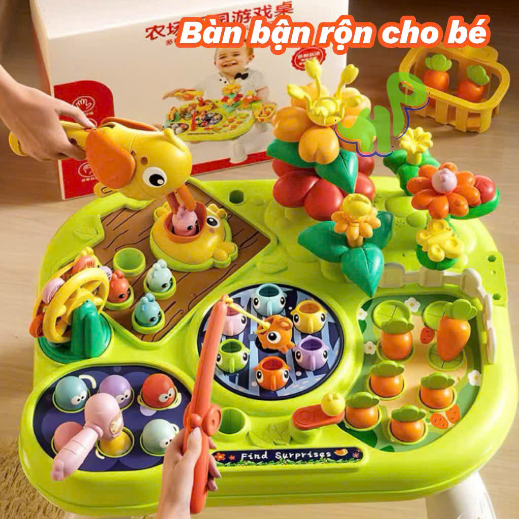 Bàn bận rộn 9in1 có câu cá, đập chuột, lắp ráp, nhổ củ cải... giao dục phương pháp montessories cho bé