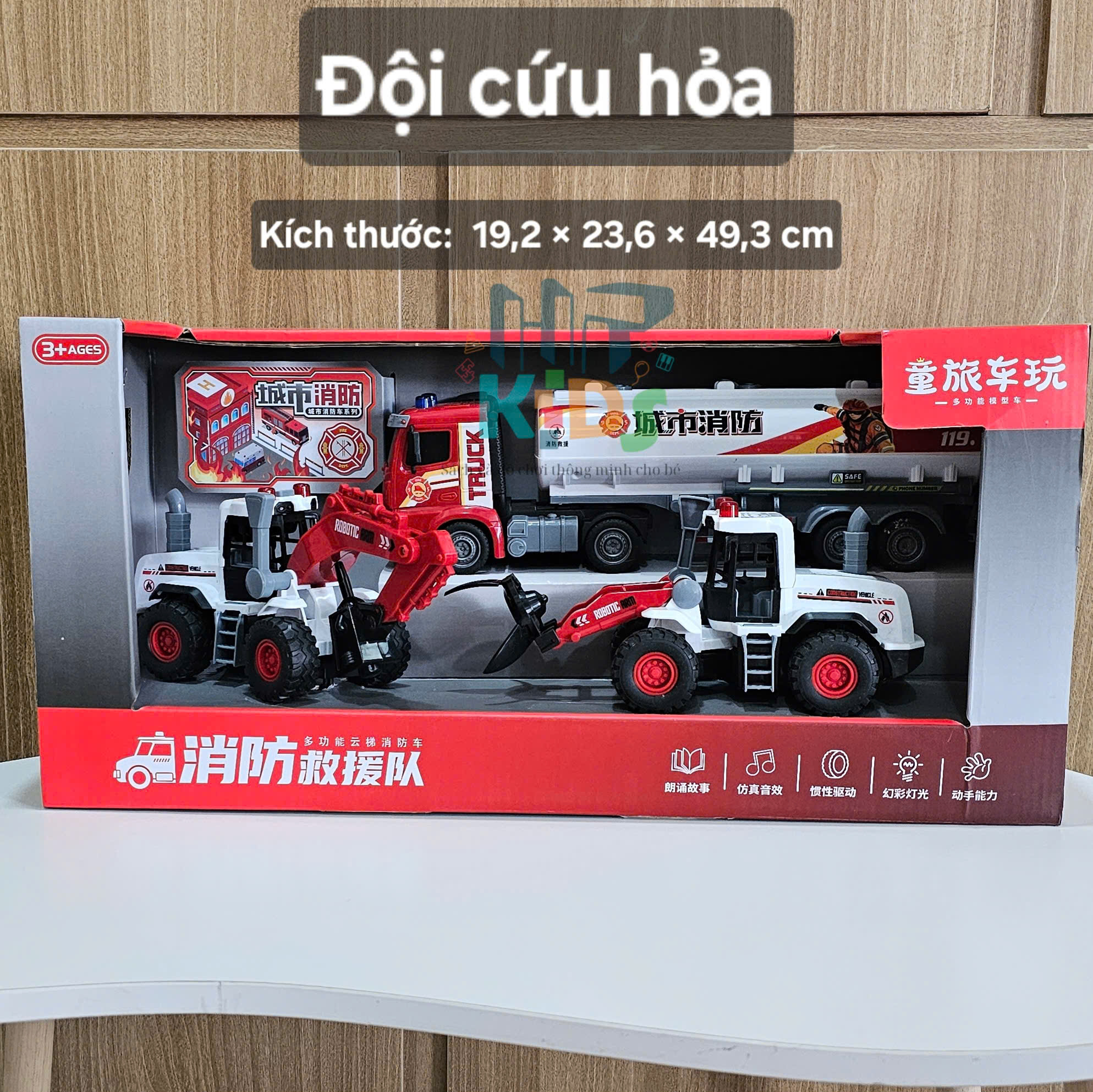 Bộ Xe Cứu Hỏa & Xe Bus Giáo Dục, Đồ Chơi Mô Hình Cao Cấp Kèm Đèn và Nhạc, Phù Hợp Trẻ 3+ Tuổi