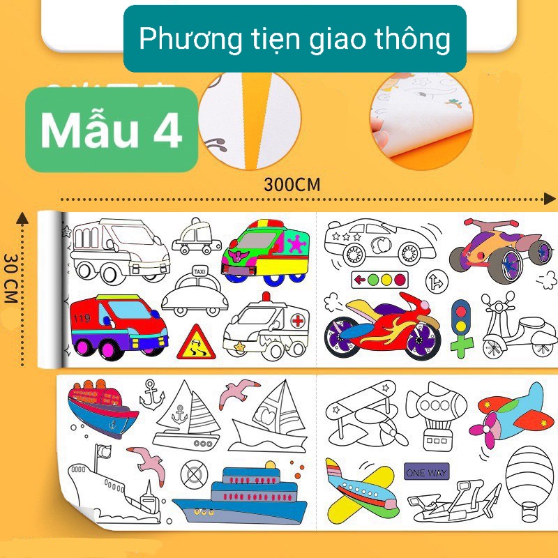 ( TẶNG KÈM KÉO VÀ MÀU) GIẤY CUỘN TRANH TÔ MÀU CẮT DÁN TÔ MÀU 3M CHO BÉ