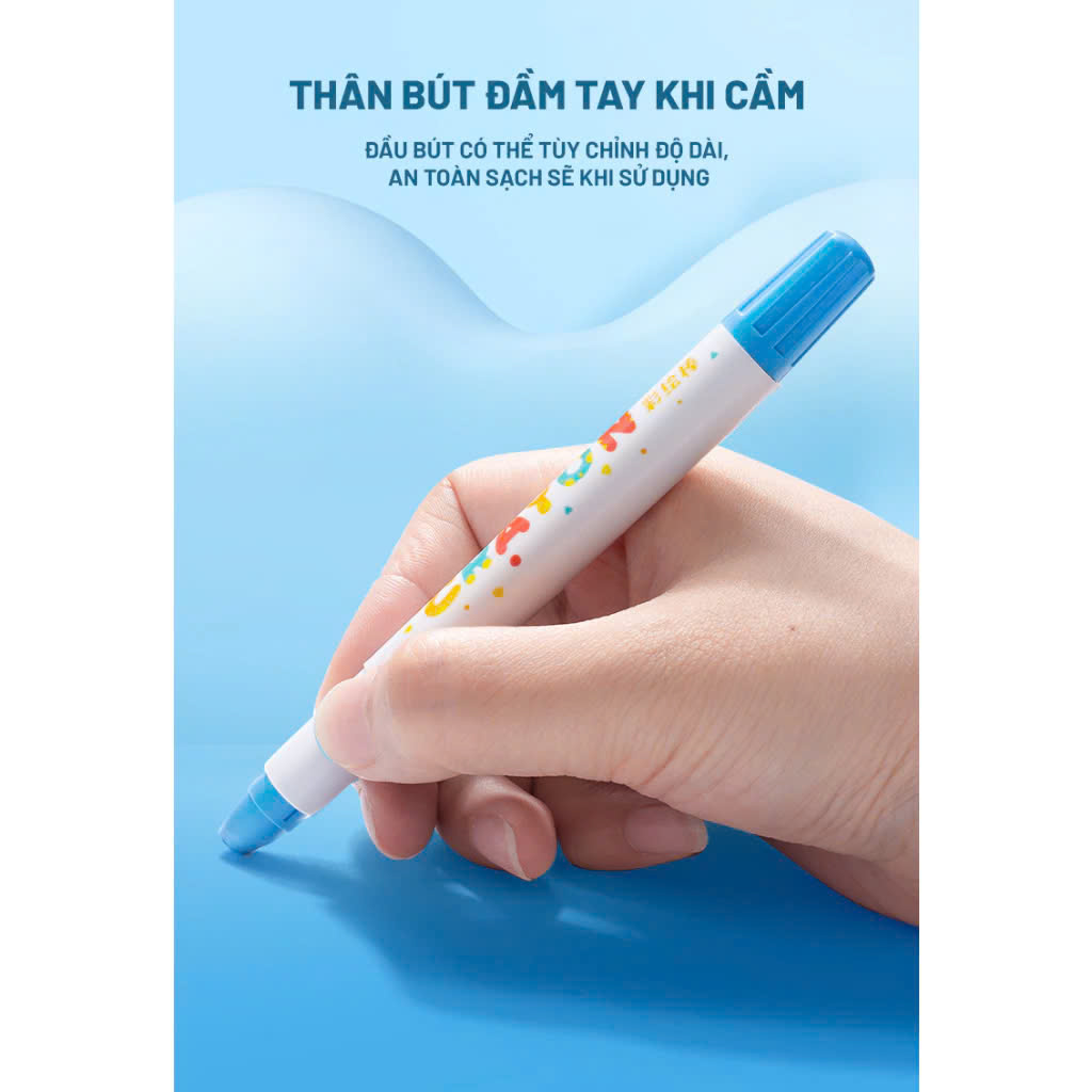 Bút màu sáp lụa màu hữu cơ, cho bé vẽ, tô màu dễ dàng lau chùi kèm hộp đựng, quai xách nắp đậy bút chống rơi cho bé