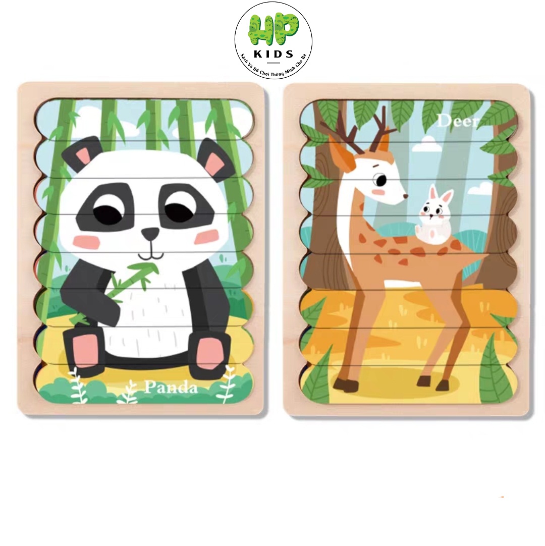 Ghép hình, xếp hình gỗ que kem 2 mặt cho bé tư duy sáng tạo, giáo dục Montessori