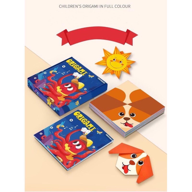 BỘ GẤP GIẤY FUN ORIGAMI có in hình đáng yêu kèm sách hướng dẫn cho bé trai bé gái