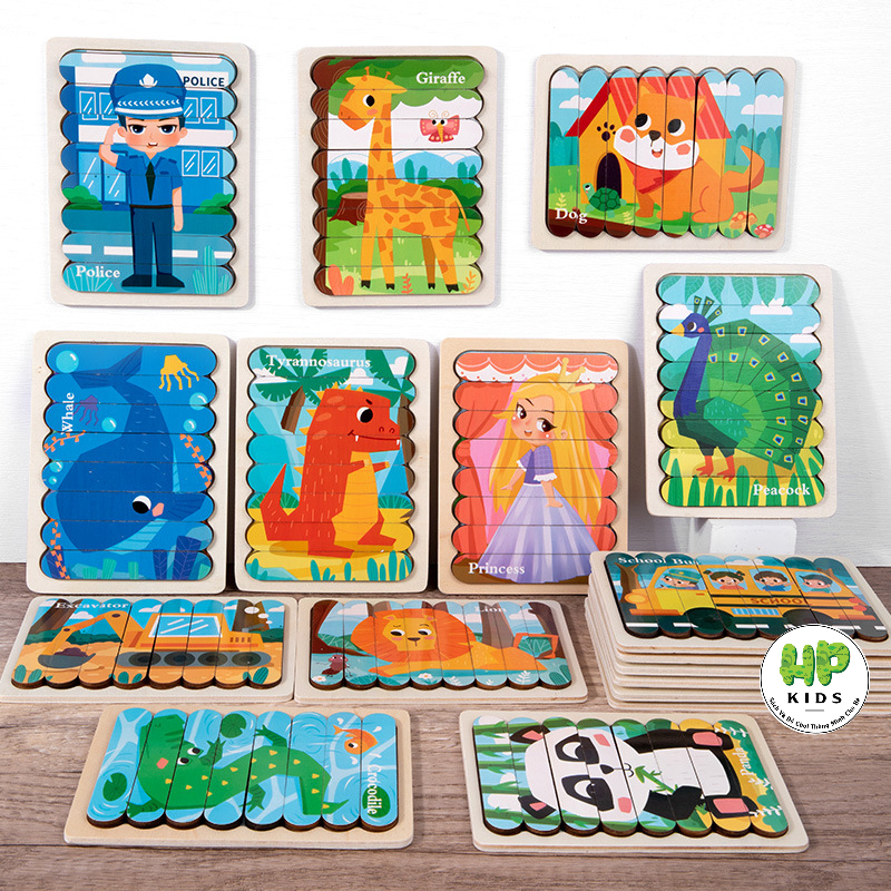 Ghép hình, xếp hình gỗ que kem 2 mặt cho bé tư duy sáng tạo, giáo dục Montessori