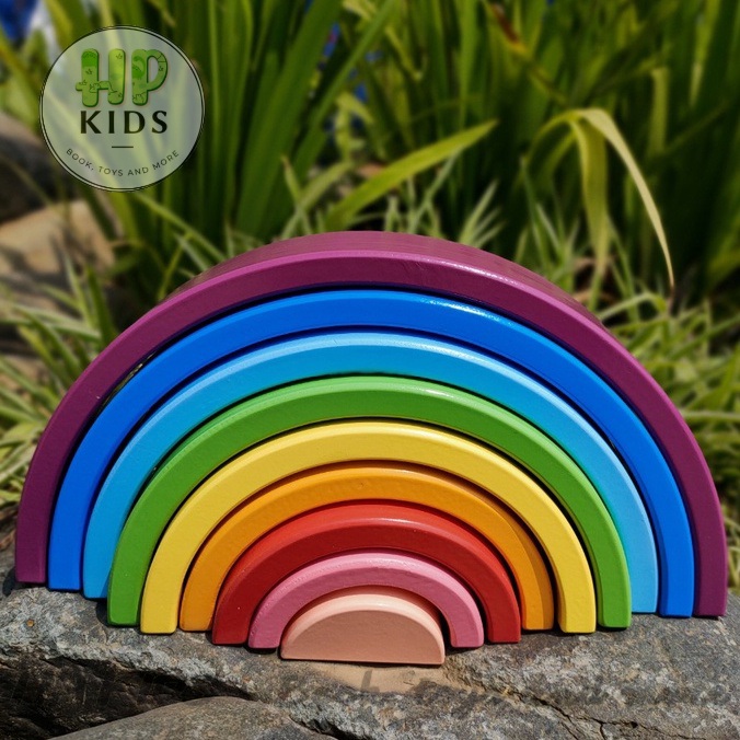 Bộ xếp hình cầu vồng bằng gỗ vui nhộn cho trẻ đồ chơi trẻ em Giáo cụ montessori kèm sách hướng dẫn xếp