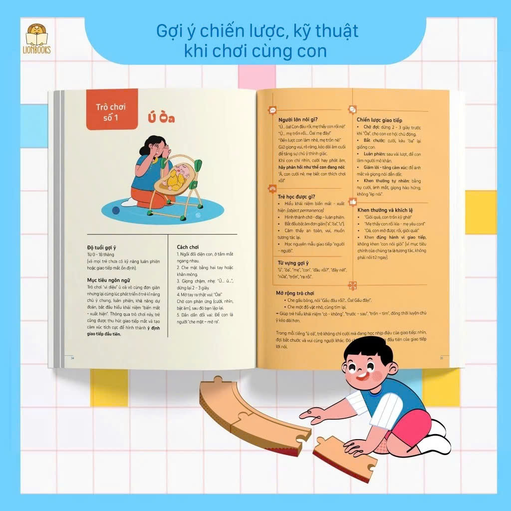 Cuốn 42 trò chơi giúp trẻ nhỏ hay nói - Dành cho ba mẹ có bé độ tuổi 0-3 tác giả TS.BS Nguyễn Hoàng Oanh