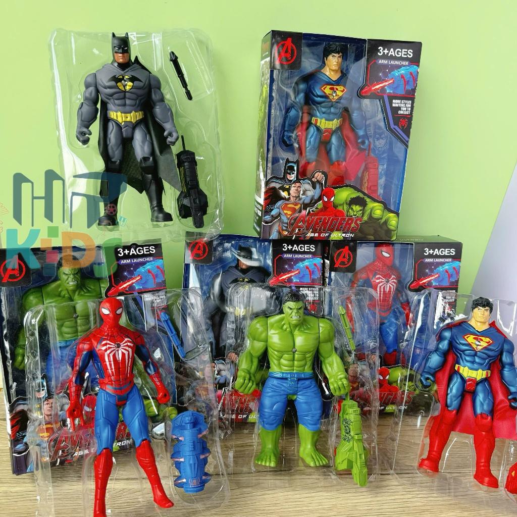 Hộp đồ chơi siêu anh hùng người nhện, người dơi Badman, Người khổng lồ xanh và siêu nhân kèm đèn, vũ khí cho bé