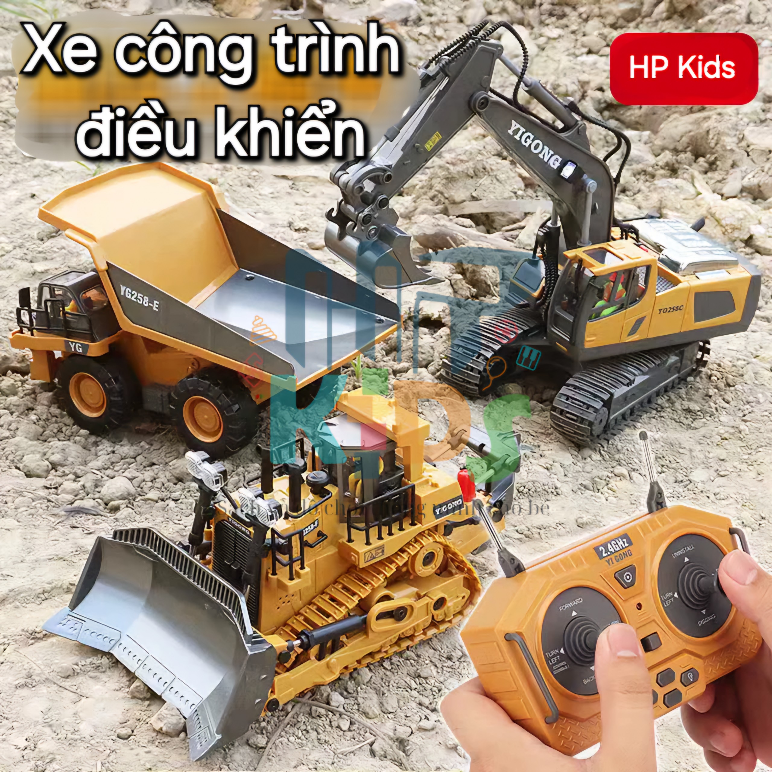 Xe Củ Coc Điều Khiển Từ Xa Sạc Pin LED Đa Chiều 680 Độ Gầu Kim Loại - Xe Ben Nông Nghiệp cho Bé