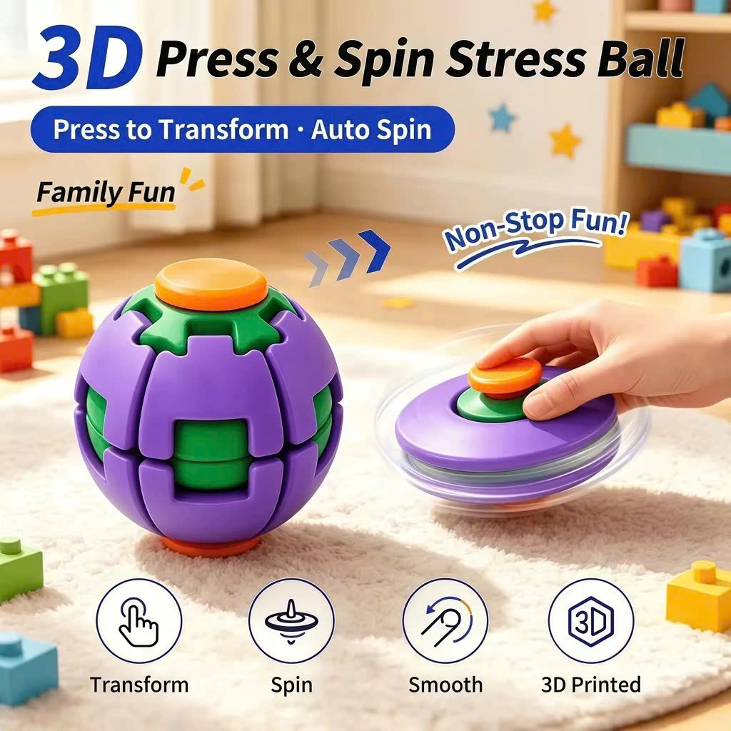 Bóng Xoay 3D Fidget Spinner, Quả Cầu Con Quay Biến Hình Giúp Giải Trí, Giảm Căng Thẳng Hiệu Quả