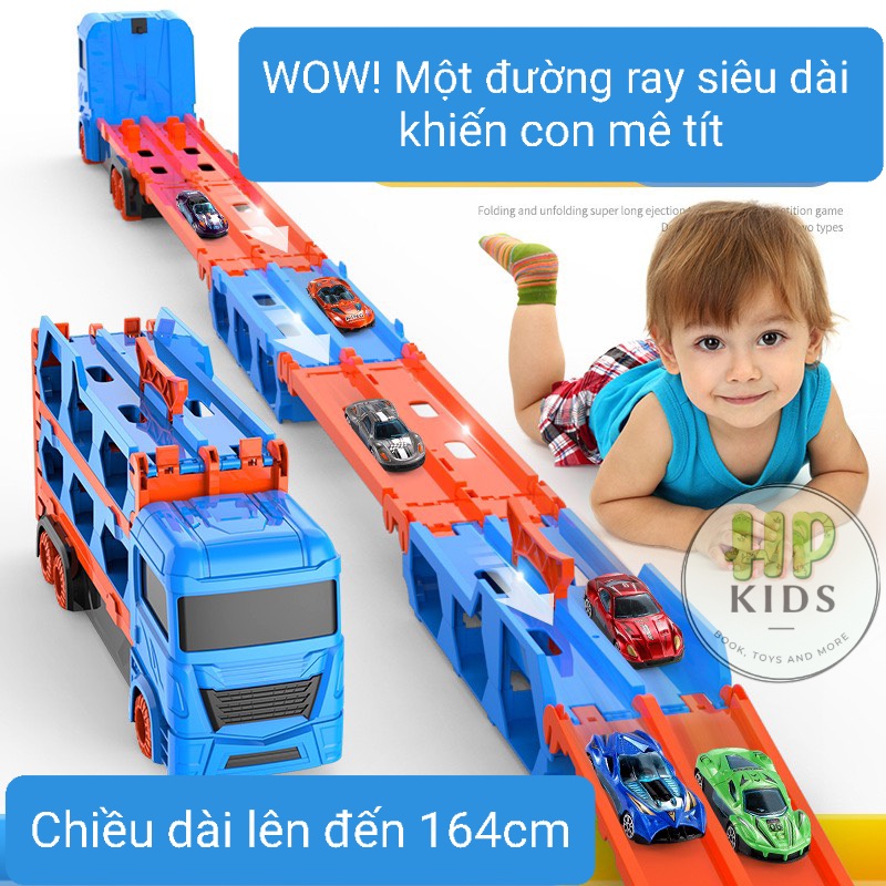 Xe đồ chơi container Vạn chuyển biến hình đường đua kép tặng kèm 6 xe đua bằng thép xịn xò cho bé