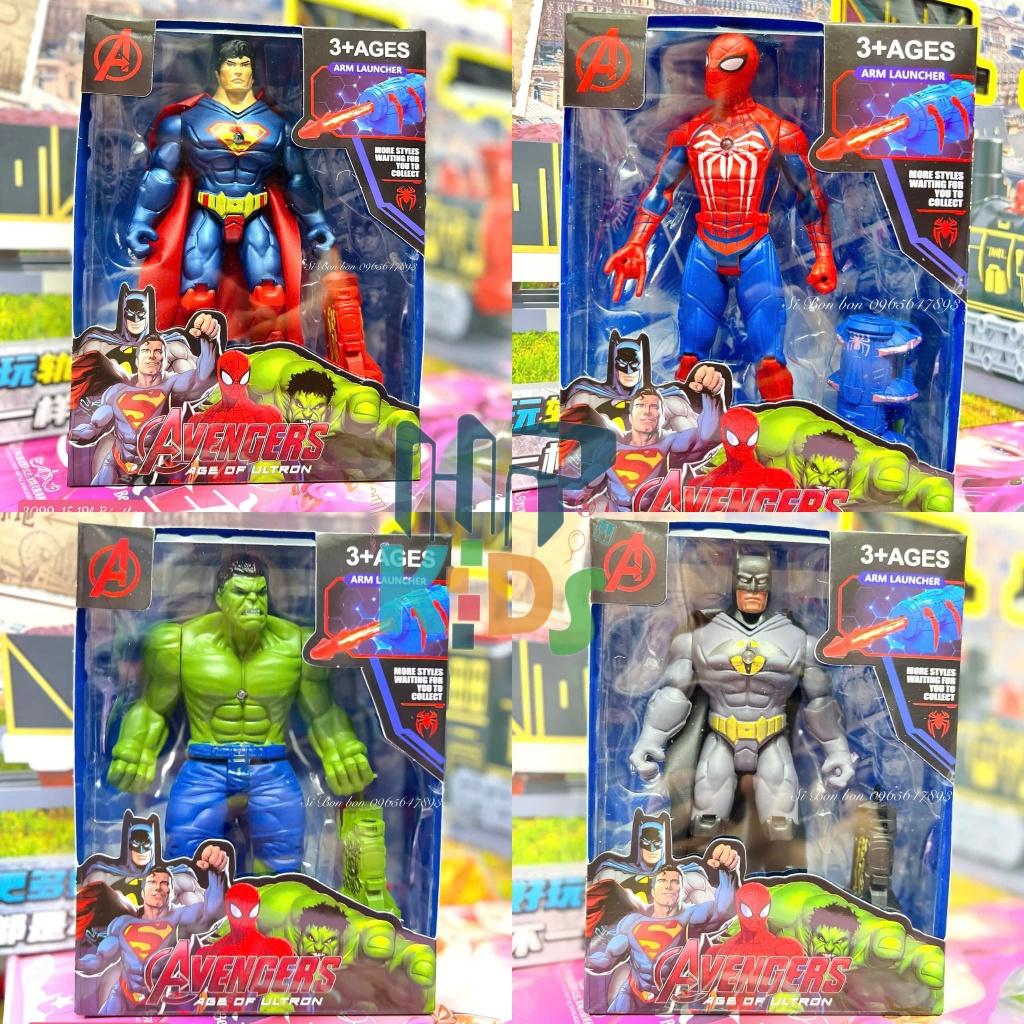 Hộp đồ chơi siêu anh hùng người nhện, người dơi Badman, Người khổng lồ xanh và siêu nhân kèm đèn, vũ khí cho bé