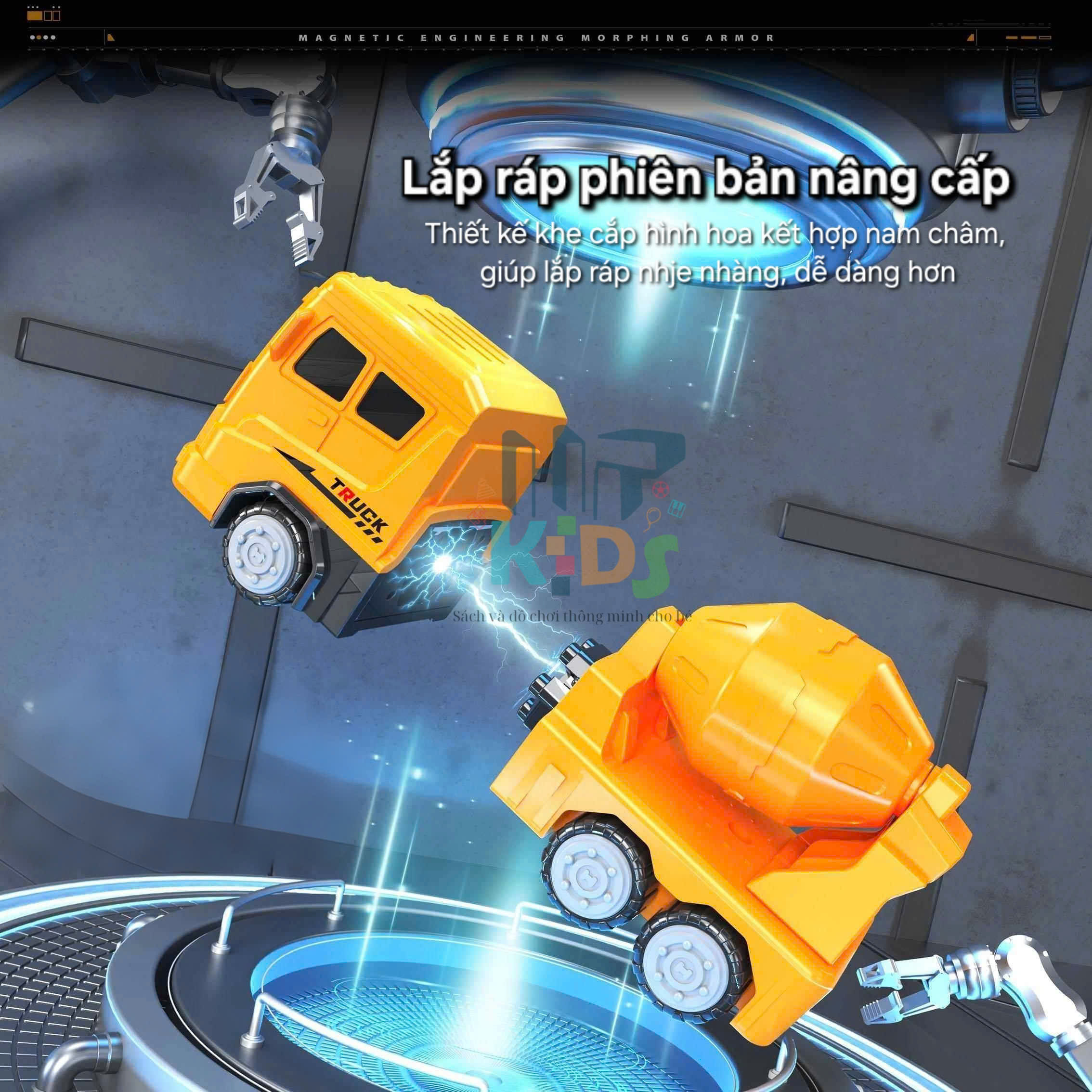Đồ chơi Robot người máy, 6 xe kết hợp lại thành robot, lắp ráp kết hợp nam châm