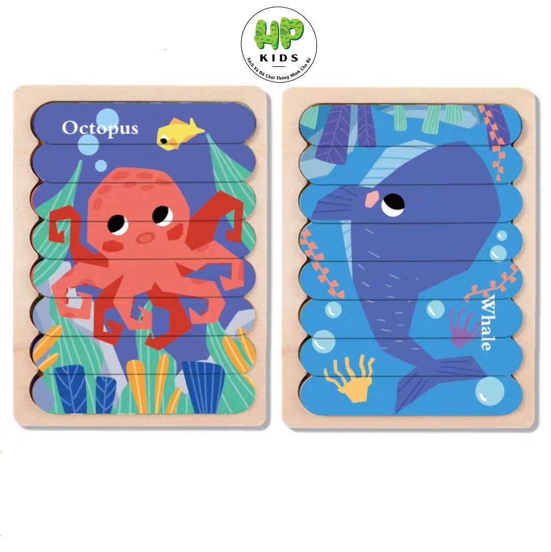 Ghép hình, xếp hình gỗ que kem 2 mặt cho bé tư duy sáng tạo, giáo dục Montessori