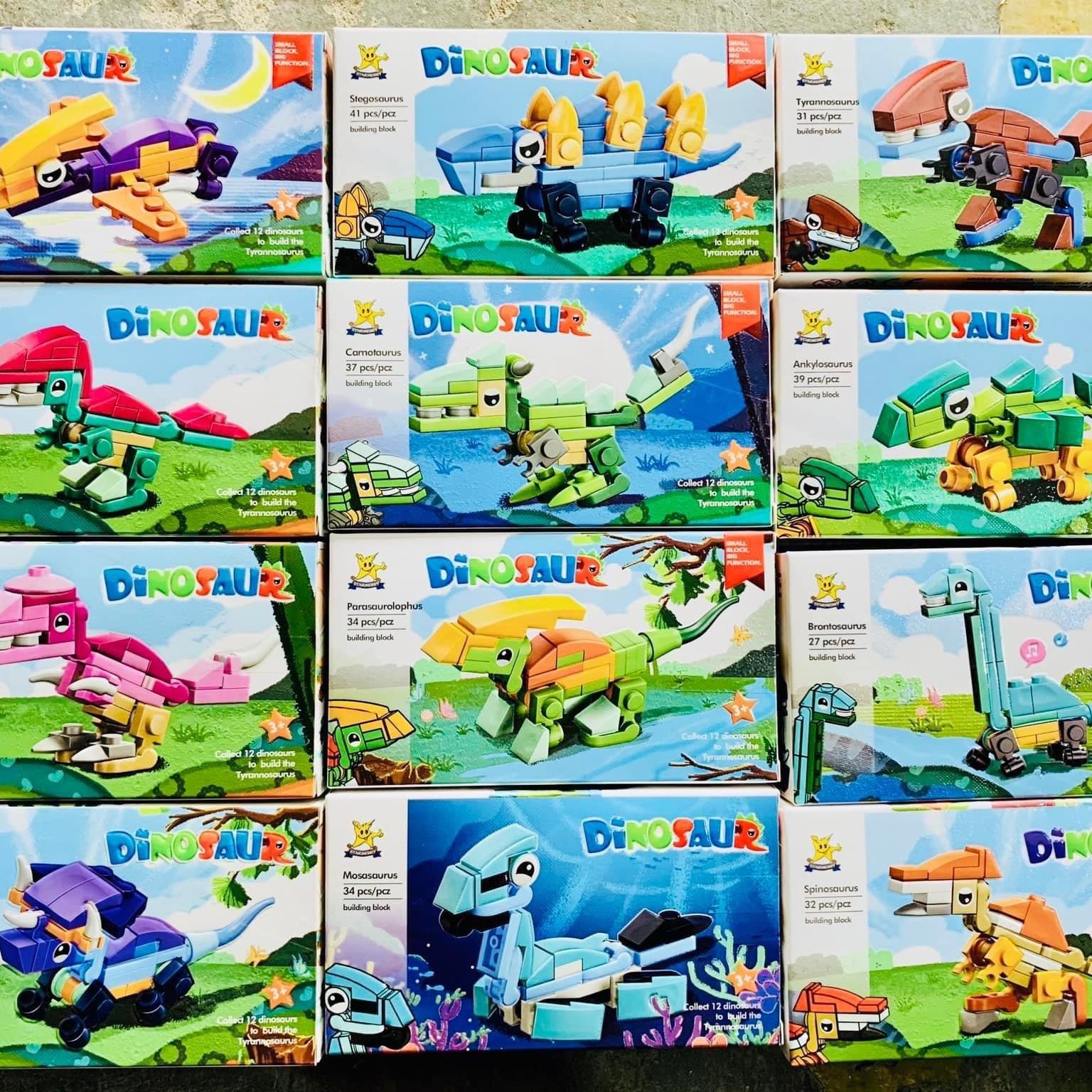 Bộ lắp ráp khủng long, xe cứu hỏa, động vật, 12 con giáp vui nhộn cho bé