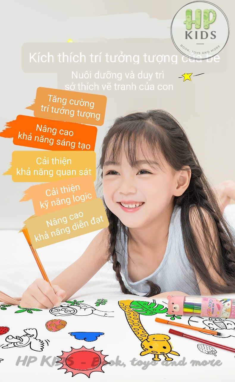 ( TẶNG KÈM KÉO VÀ MÀU) GIẤY CUỘN TRANH TÔ MÀU CẮT DÁN TÔ MÀU 3M CHO BÉ