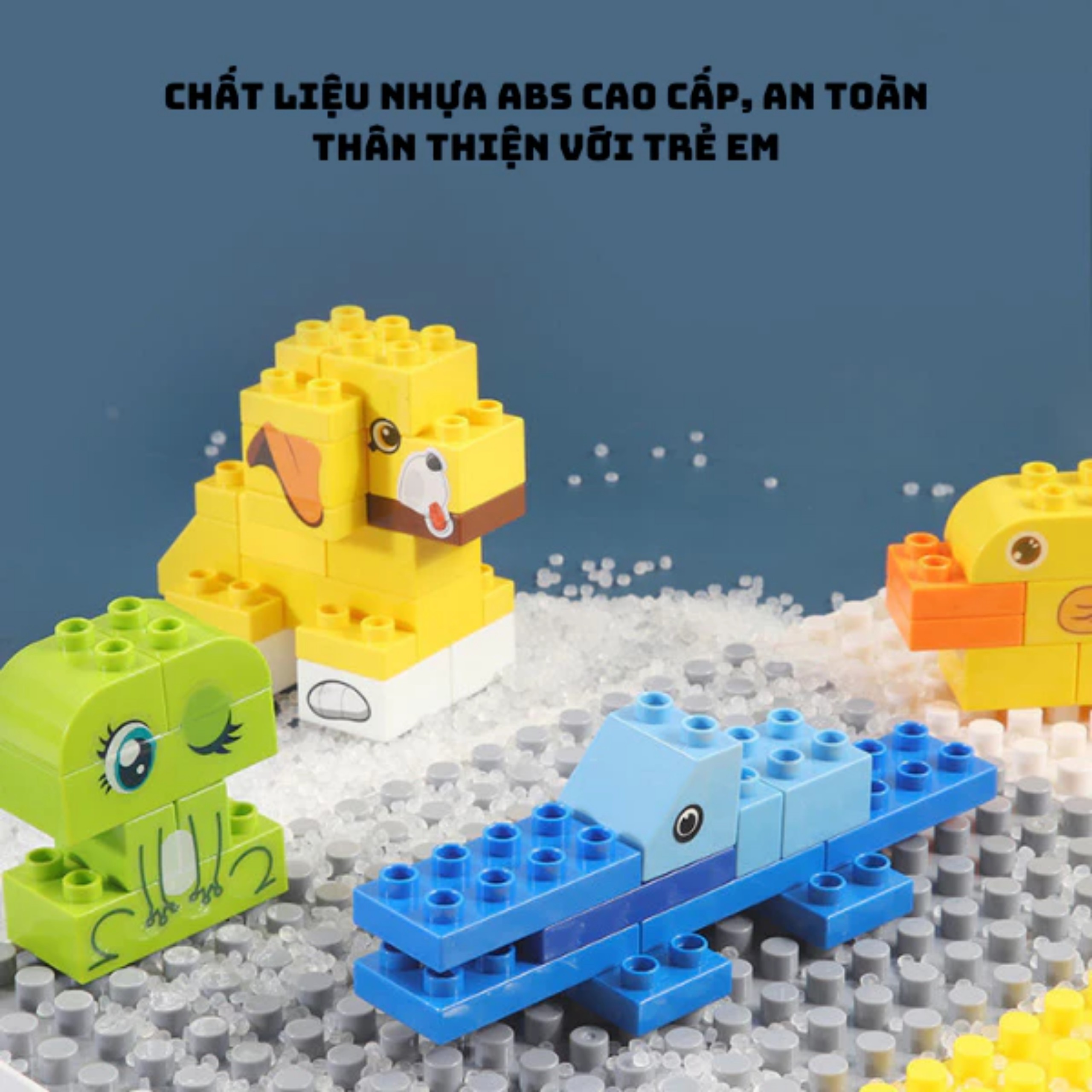 Đồ chơi bàn lắp ráp nhiều chi tiết có ngăn đựng đồ kèm ghế, làm bàn học, bàn ăn cho bé